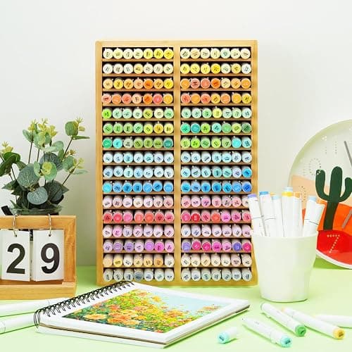 Ohuhu Bamboo Marker Organizer, Desktop Storage Hold 224 Markers for Honolulu Oahu Series of Ohuhu Markers, Pens Pencils Stationary Organizer Holder with 32 Compartments for Classroom Office Decor thumbnail 2