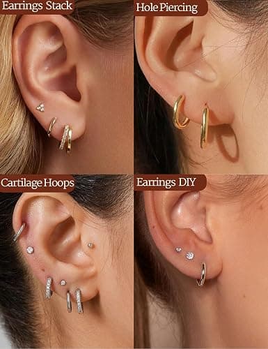 JEMARA Silver Hoop Earrings Minimalist 14K Gold Plated Hypoallergenic 925 Silver Huggie Cartilage Sleepers Earrings for Women Men thumbnail 4
