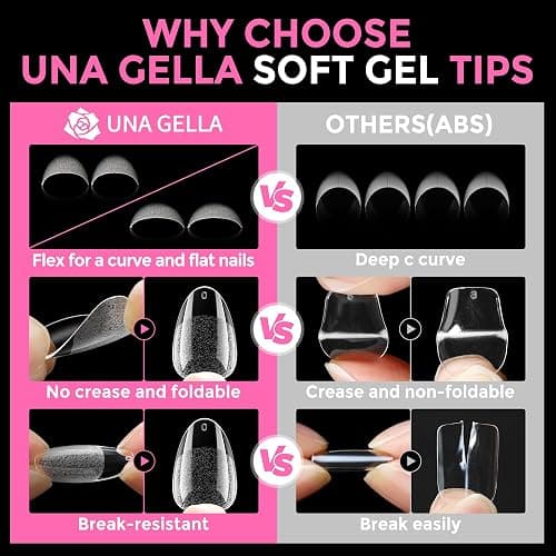 UNA GELLA Short Almond Round Fake Nails 216pcs Almond Press on Nails Pre-shape Oval Gel Nail Tips for Full Cover Acrylic Short Round Nails For Nails tips Extension 12 Sizes thumbnail 6