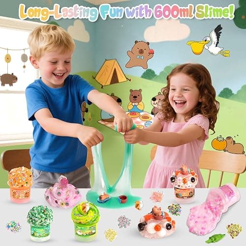 Joytry Capybara Slime Kit, 20oz Total, Slime Sensory Stress Relief Kit Includes 6 Different Texture Slimes, Glow in The Dark Slime with Cute Add-ins, ASMR, Perfect Slime Kit for Girls Ages 8-12 thumbnail 2