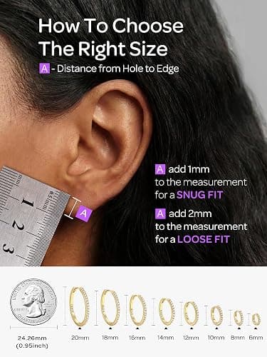 ChicSilver 925 Sterling Silver Huggie Earrings for Women 14K Gold Plated Silver Hoop Earrings for Women Hypoallergenic Small Cubic Zirconia Huggie Earring (6/8/10/12/14/16/18/20mm) thumbnail 6