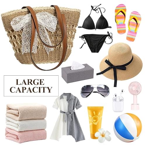 Trifabricy Beach Bags for Women, Summer Straw Bag, Woven Straw Beach Tote Bag Shoulder Handbags thumbnail 6