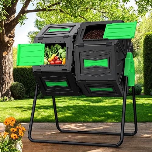 AACULPET Compost Bin Outdoor 45 Gallon / 170L Dual Chamber Composter, 360° Rotating Compost Barrel, BPA-Free Fast-Working All-Season Heavy-Duty Large Compost Tumbler for Garden Kitchen Yard Waste thumbnail 2