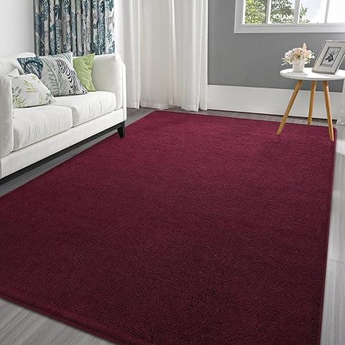 Pettop 4x6 ft Burgundy Red Area Rugs for Bedroom Living Room, Washable Memory Foam Indoor Carpet, Modern Aesthetic Minimalist Non Slip Soft Comfy Carpet for Boys Girls Dorm Home Decor - Image 1
