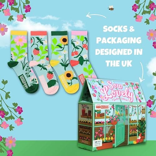 United Oddsocks Sow Lovely Gift Box, 4 Floral Garden Odd Socks for Women, Mix & Match Strawberry Cherry Daisy Cotton Socks, Colorful Novelty Crew Socks Gift Set for Women UK 4-8 EUR 37-42 US 6.5-10.5 thumbnail 5