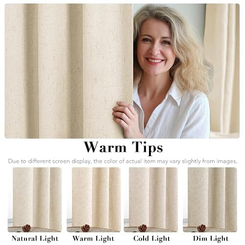 H.VERSAILTEX 100% Blackout Curtains for Bedroom Thermal Insulated Linen Textured Curtains Heat and Full Light Blocking Drapes Living Room Curtains 2 Panel Sets, 42x54 Inch, Bleached Sand thumbnail 6