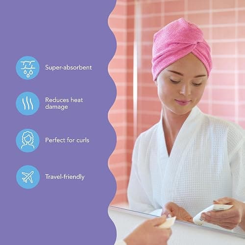 Turbie Twist 2-Pack Microfiber Hair Towel for Beauty, Travel, Gifting - Wrap Turban for Straight, Wavy & Curly Hair - Premium Personal Care - Kelly Green & Wild Aster thumbnail 2
