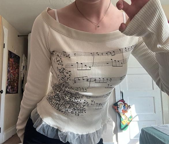 Grunge Off Shoulder Tops Women Long Sleeve Fitted 2000s Goth Emo Music Shirt Teen Girls Vintage Y2k Graphic Tee thumbnail 6