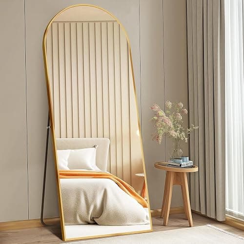 DUMOS 63.6"x20.6" Arched Full Length Mirror with Stand Floor Free Standing Aluminum Frame for Bedroom Body Hanging Leaning Modern Simple Home Decor Shatter-proorf Nano Glass Wall, Gold-Rounded thumbnail 8