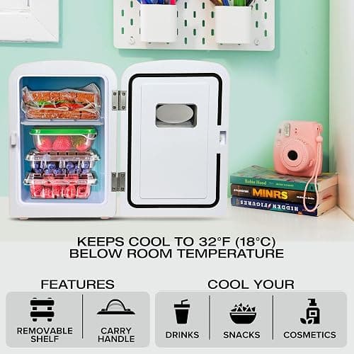 Koolatron Retro Mini Portable Fridge 4L Compact Refrigerator for Skincare Beauty Makeup Serum Face Mask Personal Cooler with 12V and AC Cords Desktop Accessory for Home Office Dorm Travel Pink thumbnail 4