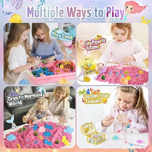 KNASON Mermaid Sensory Bin,Play Sand Art Kit for Girls and Boys with 2.2lbs Sensory Play Colored Sand,Treasure Accessories and Sandbox,Beach Toy Christmas Birthday Present for Kids Ages 3 4 5 6 7 8 thumbnail 4