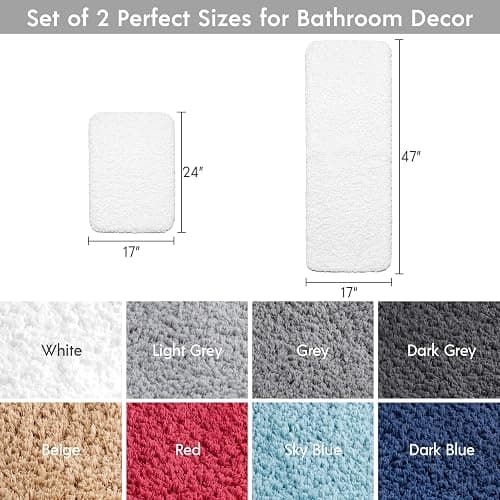 Phantoscope Bathroom Rugs - Set of 2 Non-Slip Bath Mat Ultra Soft Microfiber Plush Bath Rugs Water Absorbing Shower Carpet Rugs, True White, 17 x 24 & 17 x 47 Inches thumbnail 2