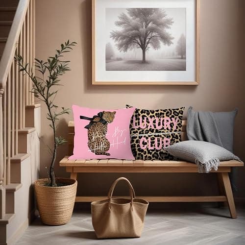 LUKIPOM Trendy Pink Leopard Pillow Covers 18x18 Set of 2, Leopard Cheetah Print Room Decor, Girly Bedroom Decor, Funky Preppy Y2K Aesthetic Cheetah Decorative Throw Pillow Covers thumbnail 5