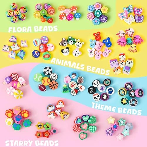 Gionlion 1200 Pcs Polymer Clay Beads Bracelet Making Kit, 25 Style Animal Fruit Flower Butterfly Bunny Pony Letter Beads Charms for Jewelry Making, DIY Art and Crafts Toys Gifts for 4+ Year Old Kids thumbnail 5
