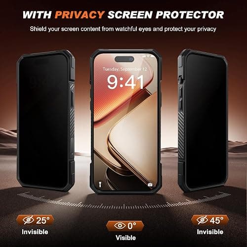 TONGATE for iPhone 17 Pro Max Case with 360° Spin Magnetic Stand, [Compatible with MagSafe][Military-Grade Protection] with Privacy Screen Protector & Camera Control Cover for iPhone 17 ProMax, Black thumbnail 3