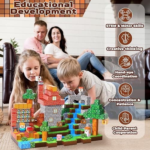 Magnetic Blocks-150PCS Grassland Magnetic Building Blocks Set, Kids Classroom Sensory Toy for Toddlers STEM Learning, Construction Stacking Toy for Kids 3+ Boys and Girls Christmas Birthday Gifts thumbnail 7