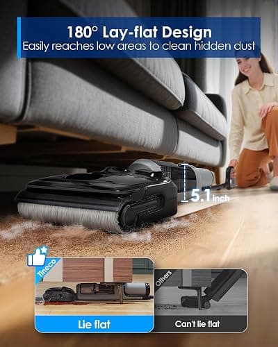 Tineco Floor ONE i5 Stretch Wet Dry Vacuum Cleaner, Vacuum & Mop in One Step, 20kpa Powerful Suction, 180° Lay-Flat Design, Anti-Tangle Design, Dual-Sided Edge Cleaning, Up to 30* Minutes Runtime thumbnail 5
