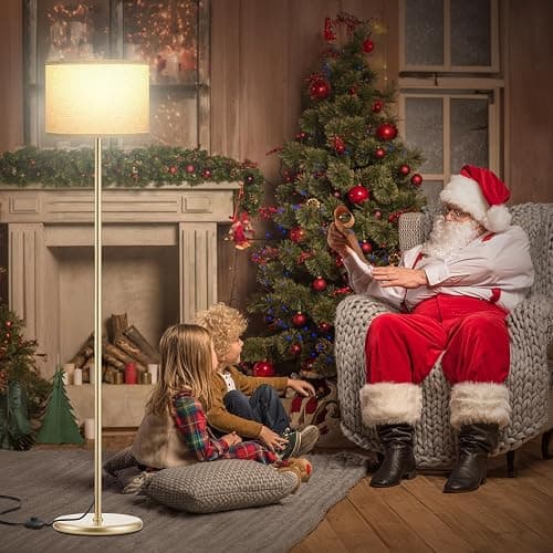 Ambimall 60'' Modern Floor Lamp with Shade, Tall Lamps for Living Room, Bedroom, Office, Dining Room, Beige Shade with Gold Pole(Without Bulb) thumbnail 7