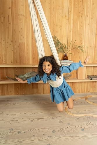 Kids Sensory Swing Indoor & Outdoor with Heavy Duty 360° Swivel Hardware, Double-Layer Soft Fabric Indoor Swing for Kids and Adults with Autism, Calming Sensory Hammock - Up to 200 Lbs (Beige) thumbnail 2