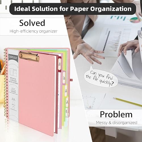 Ospelelf Pink Foldable Spiral Clipboard Folio with Storage Zipper Pouch, 5 Plastic Folders with 10 Pockets,Refillable Lined Notepad (11" x 8.5"), Hardcover Project Organizer with 39 Stickers thumbnail 6
