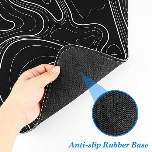 Gaming Mouse Pad Topographic Contour Large Desk Mat Long Computer Keyboard Mouse Mat Mousepad with Slip Base Desk Pad Edge for Home Office Work (Black) thumbnail 7