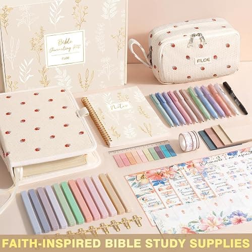 Bible Study Supplies Journaling Kit for Women with Bible Cover Case, Christmas Christian Gifts for Women, Bible Study Tools Accessories Set with Highlighters Pens, Pencil Case Notebook Annotation Kit thumbnail 3