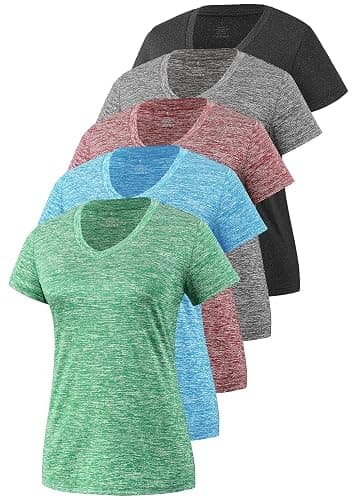 5-Pack Women's Short Sleeve Dry Fit T-Shirt Moisture Wicking Athletic V-Neck Tee - Image 1