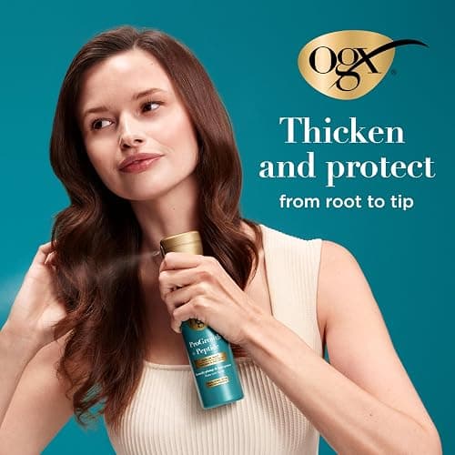 OGX ProGrowth + Peptide Serum Mist, Heat Protectant Spray Instantly Thickens Hair Root to Tip While Protecting from Breakage for Visibly Thicker, Fuller Hair, 6.5 fl. oz thumbnail 5