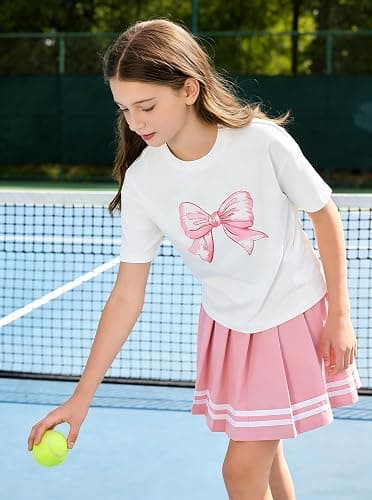Ecolala Girls 2 Piece Summer Outfits Cute Graphic Short Sleeve Tops and Pleated Skirt Set thumbnail 2