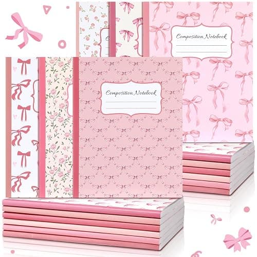 Fullhawl 6 Pack Composition Notebook College Ruled Bulk Pink Bow Composition Notebook Preppy Aesthetic for Back to School Supplies 110 Pages 9-3/4 x 7-1/2" Cute Journal for First Day of School Office - Image 1