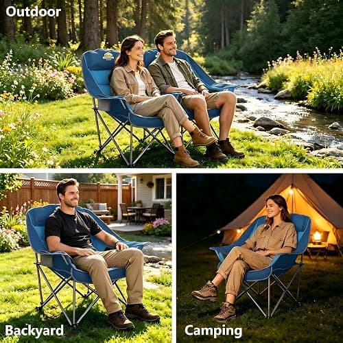 Colegence Oversized Camping Chair for Adults, Padded Lawn Chair 2 Pack | Heavy Duty Folding Camp Chair with Cup Holder, Storage Pockets for Outdoor Sports Garden Beach Portable Supports 500lbs, Blue thumbnail 6