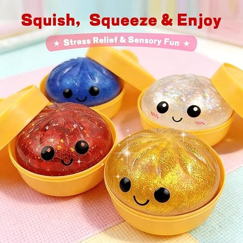 Dumpling Squishies, Glitter Dumpling Mystery Box, 2026 Upgraded Dumplings Stress Balls Fidget Sensory Balls, Squeeze Dough Ball Stress Relief Hand with Food Steamer, Relaxation Gift (Glitter White) thumbnail 7