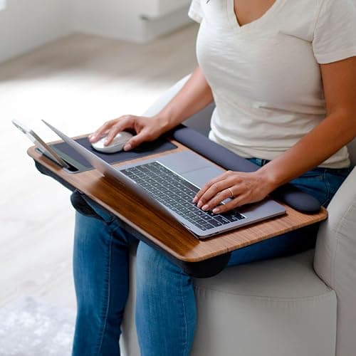 LAPGEAR Home Office Pro Lap Desk with Wrist Rest, Mouse Pad, and Phone Holder - Espresso Woodgrain - Fits up to 15.6 Inch Laptops - Style No. 91612 thumbnail 2
