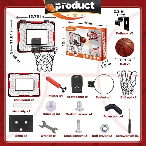 Indoor Basketball Hoop for Kids 5 6 7 8 9 10+Years Old Boys,Mini Basketball Hoop Over The Door Mini Hoop with Electronic Scoreboard & 3 Balls,Kids Basketball Hoop Sport Toys for Gift for Boys Age 5-10 thumbnail 3
