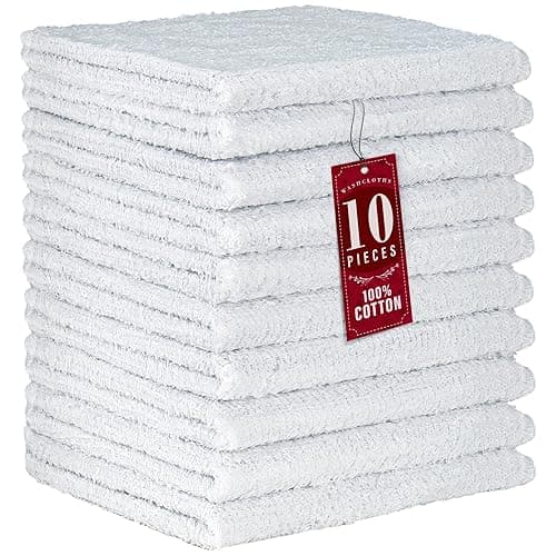 DecorRack 10 Pack 100% Cotton Wash Cloth, Luxurious Soft, 12 x 12 inch Ultra Absorbent, Machine Washable Premium Quality Washcloths, White (10 Pack) - White - 10 Pack