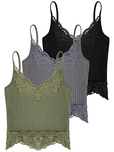 Bencailor 3 Pcs Women's Lace Tank Tops Y2k Camisole Lace Patchwork Crop Tops Grunge Style Ribbed Knitted Clothing thumbnail 6