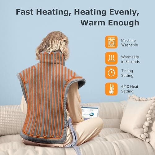 Heating Pad for Back Pain Relief, 24"x33" Weighted Heating Pad for Neck and Shoulder, Neck Heating Pad Fast-Heating with 6 Settings, Auto Shut-Off Full Body Heating Pad, Gifts for Women-Washable thumbnail 2