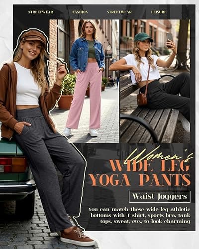Neer 3 Pack Women's Wide Leg Yoga Pants, Comfy Lounge Pants with Pockets Ladies' Stretch Sweatpants Elastic Waist Joggers thumbnail 6
