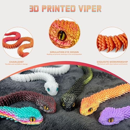 ZHRUOYAO 3D Printed Animals-Snake Viper,3D Printed Snake Toys 3D Printed Animals Animal Model Ornaments Creative Funny Toy Festival Gift for Frends thumbnail 6
