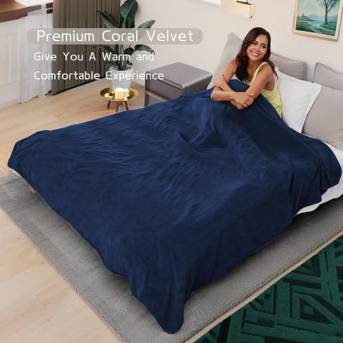 ReyyNio Heated Electric Blanket 72"x84" Full Size, Soft Coral Fleece Fast Heated Blanket with 4 Heating Levels and 10 Hours Auto-Off, Cozy Plush Fabric, Machine Washable - Home, Dark Blue thumbnail 7