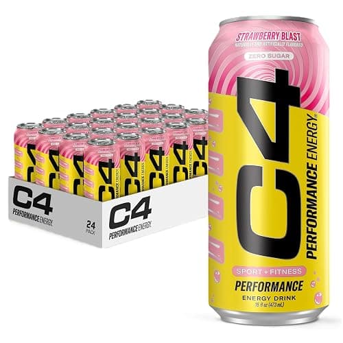 Cellucor C4 Performance Energy Drink | Strawberry Blast | Zero Sugar Carbonated Preworkout Energy | 200mg Caffeine with Beta Alanine | 16 Fl Oz (24 Pack) - Image 1