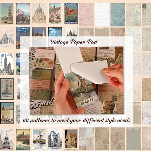 565 Pcs Vintage Scrapbook Paper Kit, Scrapbook Paper Supplies with Flowers Stickers, Journaling Decorative CraftPaper Set for Junk Journal, Retro Crafts thumbnail 6