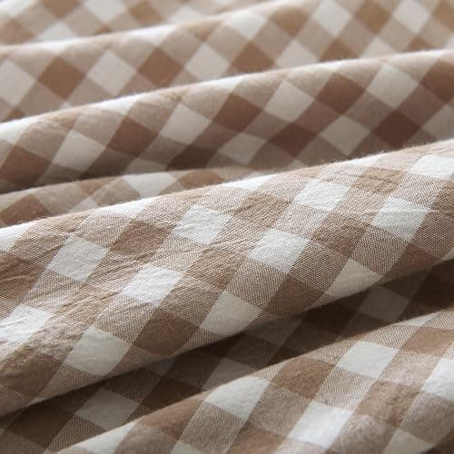 Mywinlle Taupe/White Plaid Ruffle Pillowcases Farmhouse Standard Size Pillow Shams 20"x26",Shabby Checkered Gingham Washed Cotton Pillow Covers Set of 2 thumbnail 6