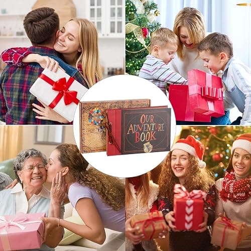 Our Adventure Book Scrapbook Album 11.9 X 7.6 Inch 80pages,3d Retro Embossed Letter Hard Cover Movie Up,Memory Book For Couples,DIY Album for Anniversary,Wedding,Travelling,Friends,Family,Couple Gifts thumbnail 8