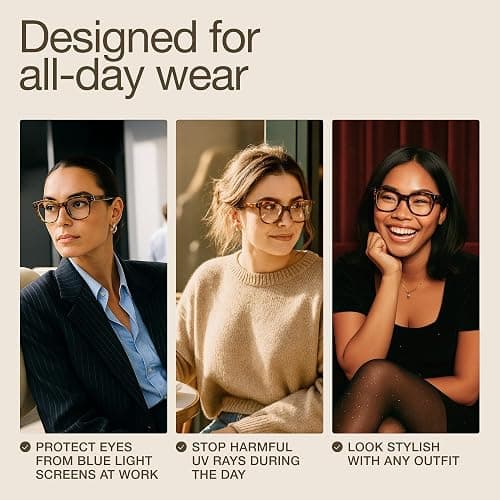 miyya Blue Light Glasses for Women - Oversized UV & Blue Light Blocker Chunky Frames, Stylish Eyewear Access thumbnail 6