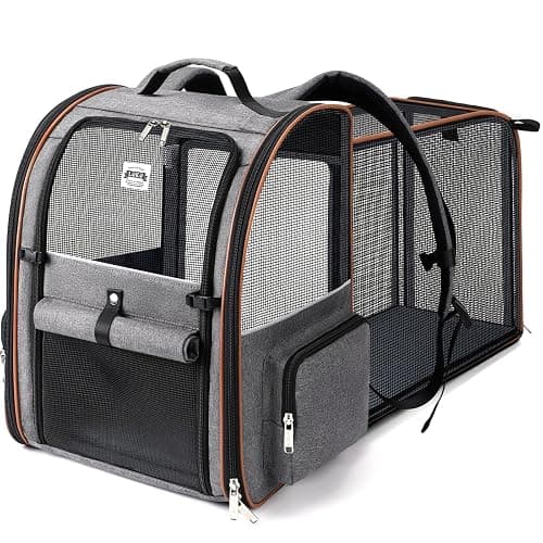 Lekebobor Large Cat Backpack Carrier Expandable Pet Carrier Backpack for Small Dogs Medium Cats Fit Up to 18 Lbs, Dog Backpack Carrier, Foldable Puppy Backpack Carrier for Travel, Hiking,Grey - Image 1