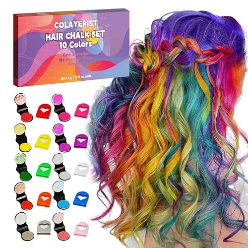 COLAYERIST Hair Chalk for Girls Washable, 10PCS Temporary Hair Color for Kids Adults, Temporary Hair Dye Wax Kids Makeup, Great Christmas Birthday Gifts for 6-13 Year Old Girl (Red etc.) - Blonde+Pink+Sky Blue+Orange+Rose Red+Deep Green+Purple+Bright Red+Gray+White - Image 1