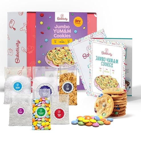 Baketivity Yum&M Jumbo Cookies Kids Baking Kit | DIY Activity with Pre-Measured Ingredients, Real Fun Little Junior Chef Essential Kitchen Lessons and Easy to Follow Recipe - Image 1