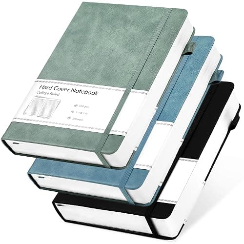 CAGIE 3 Pack Journals Notebooks for Women Men Thick Lined Journaling Notebooks A5 Leather Journals for Writing Hardcover Journal Supplies Diary, Green& Black& Blue - Image 1