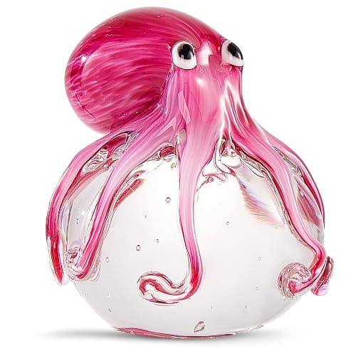 EUSTUMA Hand Blown Glass Octopus Figurine Ornament,Sea Animal Ornament for Fish Tank Aquarium,Sea Animals Collection for Birthday Gift,Glass Office Paperweight for Desk. - Image 1